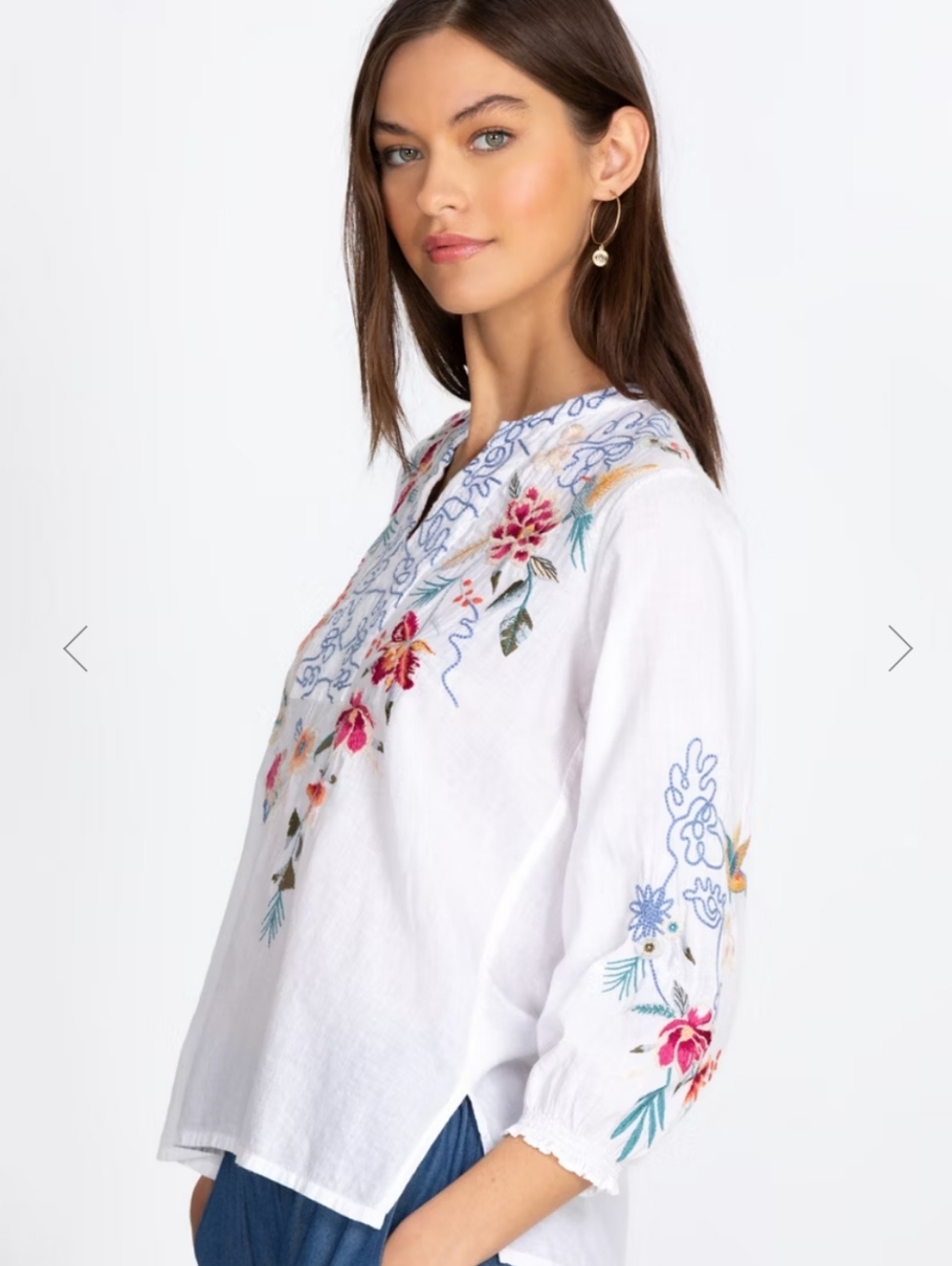 Johnny Was Miro Easy Blouse White Embroidered Boho Medium - Picture 2 of 8